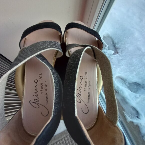 Gaimo Nover Black Suede Metallic Elastic X Band Low Wedge Espadrilles 38 / 7-7.5 - Picture 15 of 16